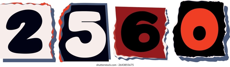 2560 Retro torn paper number Design art