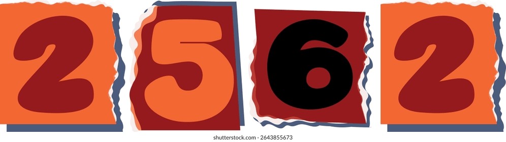 2562 Retro torn paper number Design art
