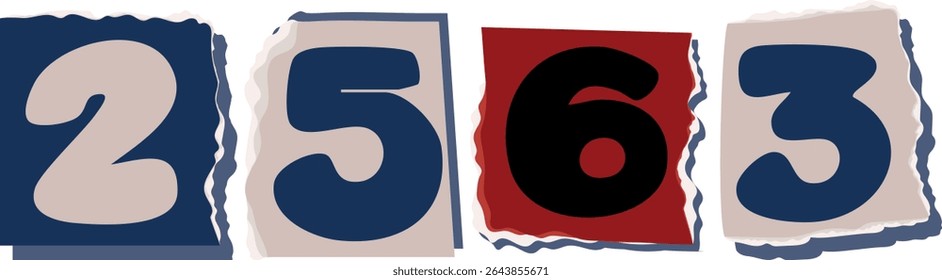 2563 Retro torn paper number Design art