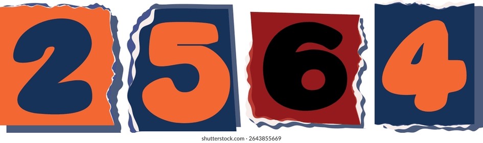 2564 Retro torn paper number Design art