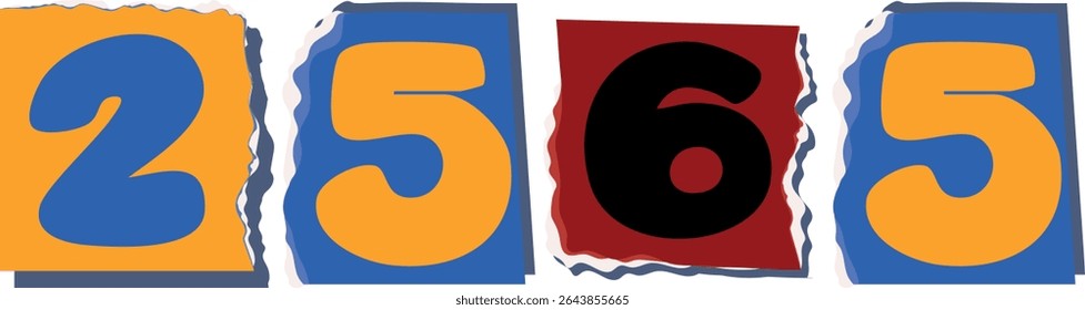 2565 Retro torn paper number Design art