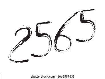 2565 Text Design Schwarze Farbe, Kollektion von Happy New Year und glücklichen Feiertagen in thailand, Schrift Design Element, handschriftlich einzeln auf weißem Hintergrund. Kalender 2565, Pinselstrich.
