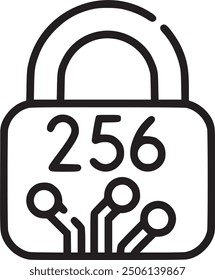 256-bit encryption lock, representing data security or encryption technology. 256-bit encryption lock icon representing data security, encryption technology, and cybersecurity. EPS