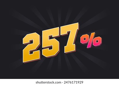 257% discount banner with dark background and yellow text. 257 percent sales promotional design.