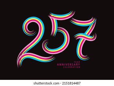 257 number design vector, graphic t shirt, 257 years anniversary celebration logotype colorful line, 257th birthday logo, Banner template, logo number elements for invitation card, poster, t-shirt.