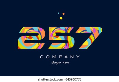 257 number digit numeral logo. colored colorful rainbow acrylic modern creative vector icon design template.