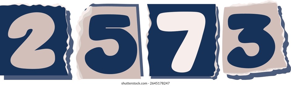 2573 Retro torn paper number Design art