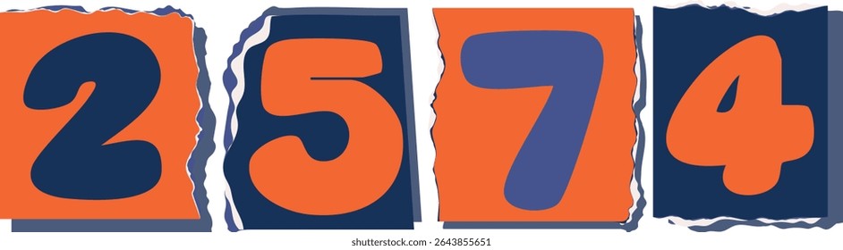 2574 Retro torn paper number Design art