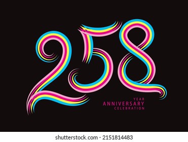 258 number design vector, graphic t shirt, 258 years anniversary celebration logotype colorful line, 258th birthday logo, Banner template, logo number elements for invitation card, poster, t-shirt.