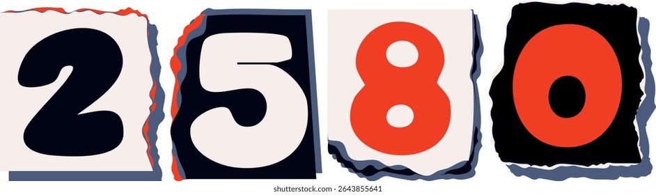 2580 Retro torn paper number Design art