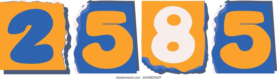 2585 Retro torn paper number Design art