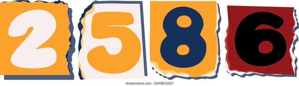 2586 Retro torn paper number Design art