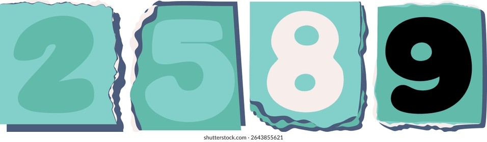 2589 Retro torn paper number Design art