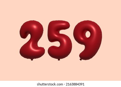 259 3d number balloon made of realistic metallic air balloon 3d rendering. 3D Red helium balloons for sale decoration Party Birthday, Celebrate anniversary, Wedding Holiday. Vector illustration