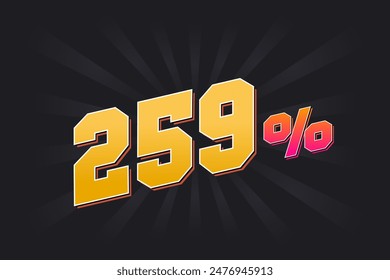 259% discount banner with dark background and yellow text. 259 percent sales promotional design.