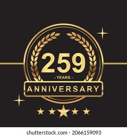 259 years anniversary golden color with circle ring and stars isolated on black background for anniversary celebration event luxury gold premium vector