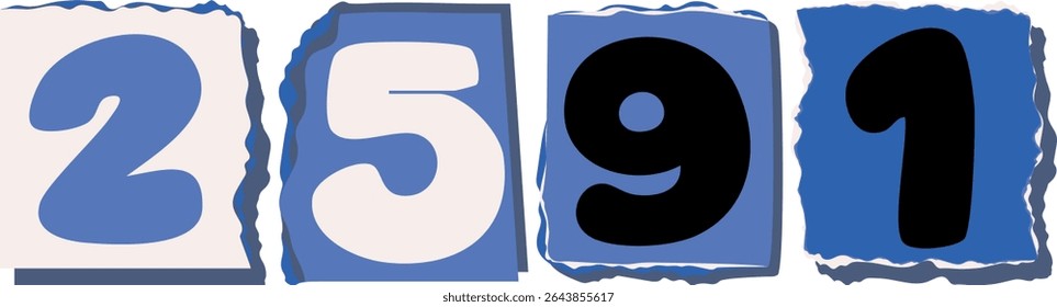 2591 Retro torn paper number Design art