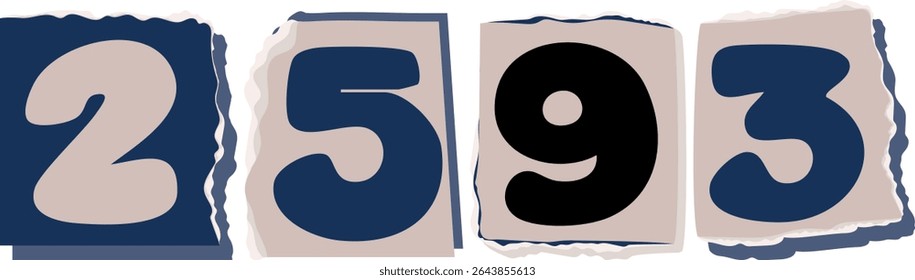 2593 Retro torn paper number Design art