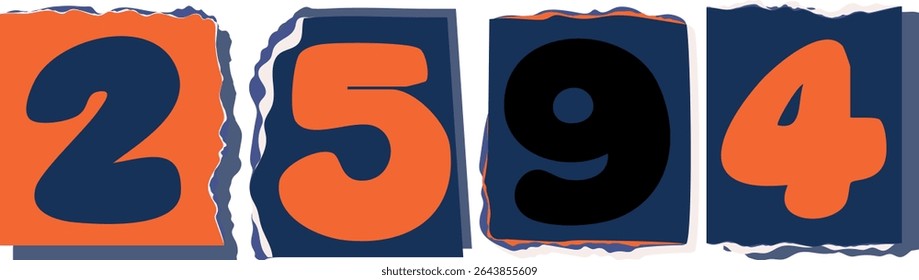2594 Retro torn paper number Design art