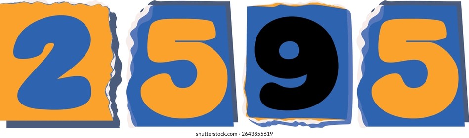 2595 Retro torn paper number Design art