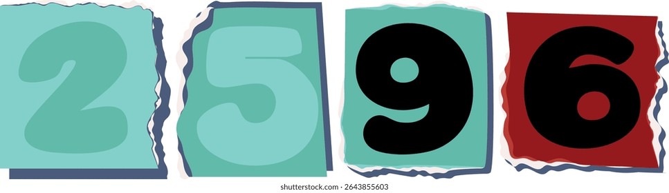 2596 Retro torn paper number Design art
