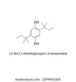 2,5-Bis(1,1-dimethylpropyl)- 1,4-benzenediol skeletal structure .Phenol compound schematic illustration. Simple diagram, chemical formula.