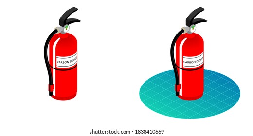 2.5D Isometric View Dimetric 2:1 Ratio Fire Extinguisher Cylinder Safety And Prevention Equipment Vector Design Illustration Isolated On White Background