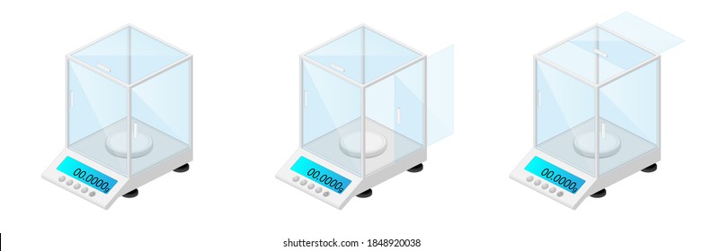 2.5D Isometric View Dimetric 2:1 Ratio Lab Analytical  Balance Weighing Scale Science Equipment Experiment Vector Illustration Isolated On White Background