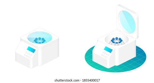 2.5D Isometric View Dimetric 2:1 Ratio Medical Laboratory Centrifuge Machine Science Equipment Experiment Vector Illustration Isolated On White Background