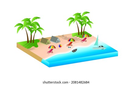 2.5d Sandy Beach Vector Element With Swimming Pool.
