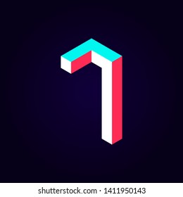 2.5d stylized blue red solid isometric number vector on dark background, modular geometric cube font with tik tok contrast color block, digital design for web & print, number seven 7 symbol typography