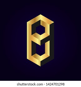 2.5d stylized golden solid isometric number vector on dark background, 3d modular geometric cube font with gold yellow color block, digital design for web & print, number eight 8 symbol typography