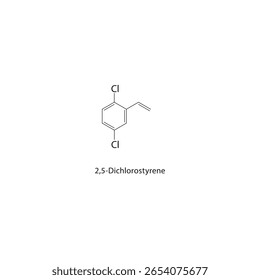 2,5-Dichlorostyrene skeletal structure. halogen styrene compound schematic illustration. Simple diagram, chemical formula.
