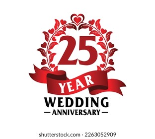 25st Wedding Anniversary Vector Art, for printing greeting cards, souvenirs, etc