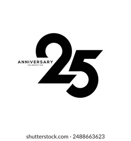 25th, 25 Year Anniversary Logo, black Color, Vector Template Design element for birthday, invitation, wedding, jubilee and greeting card illustration.