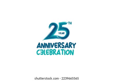 25th, 25 years, 25 year anniversary celebration fun style logotype. anniversary white logo with green blue color isolated on white background, vector design for celebrating event