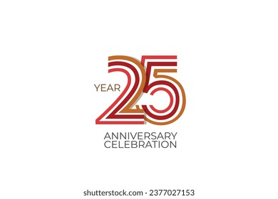 25th, 25 years, 25 year anniversary with retro style in 3 colors, red, pink and brown on white background for invitation card, poster, internet, design, poster, greeting cards, event - vector