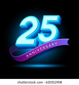 25th Anniversary 3D text with glow effect .celebration vector  template design