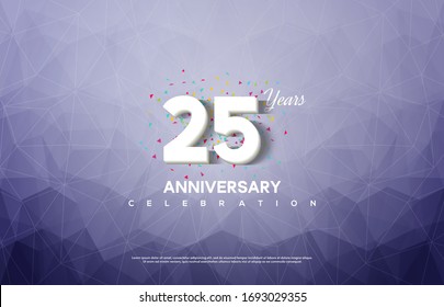 25th anniversary background with an illustration of white numbers on a background of broken glass.