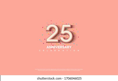 25th anniversary background with illustrations of white numbers and pink color on the edges of numbers.