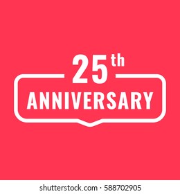 25th anniversary. Badge icon, logo. Flat vector illustration on red background. Can be used for birthday, wedding or company event.