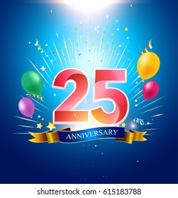 25th Anniversary Balloon Confetti Blue Background Stock Vector (royalty 