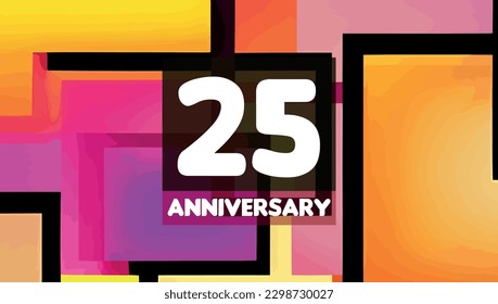 25th anniversary birthday celebration horizontal with colorful background lines and squares