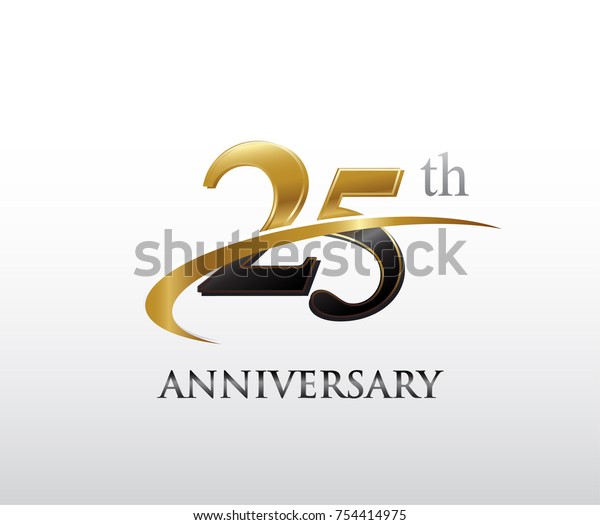 25th Anniversary Black Golden Swoosh Simple Stock Vector (Royalty Free ...