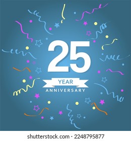25. Jubiläum mit blauem Hintergrund. sehr geeignet für Ihren Jubiläumshintergrund.