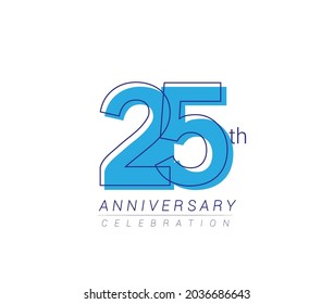 25th anniversary blue colored vector design for birthday celebration, isolated on white background