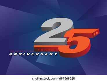 25th anniversary celebrating 3d logo gray and blue color on gray background vector design