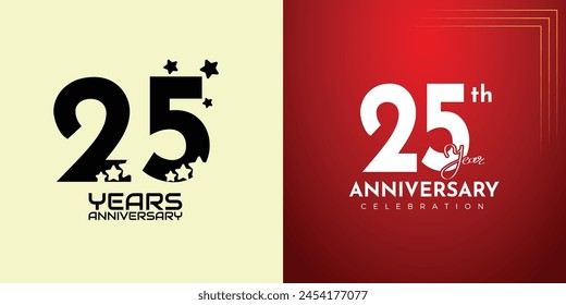25th Anniversary celebration, 25 Anniversary celebration, Realistic 3d sign, stars, festive illustration, red background with Pink number 25 sparkling confetti, 25,26