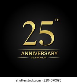 25th anniversary celebration with gold color and black background. Vector design for celebrations, invitation cards and greeting cards.