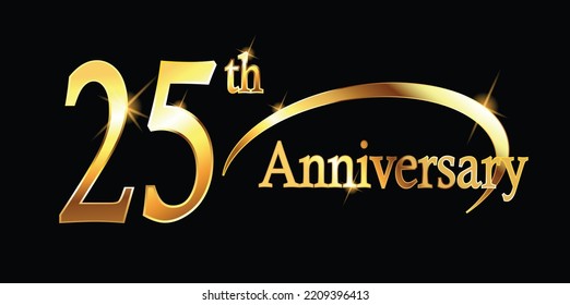 25th Anniversary celebration. Gold Luxury Banner of 25th Anniversary celebration. twenty-fifth celebration card. Vector anniversary eps 10